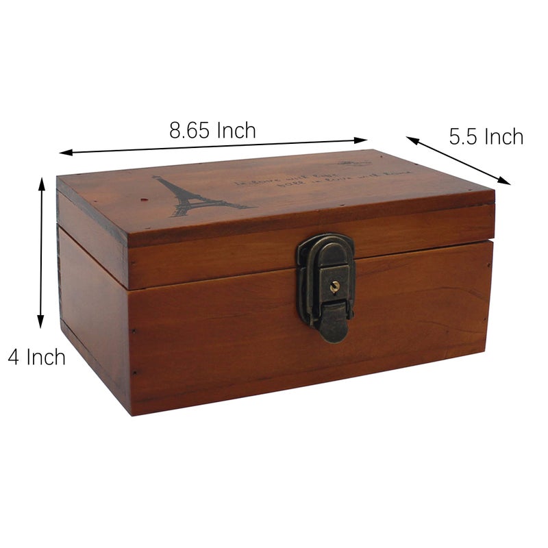 VKSG Vintage Wooden Storage Box with Hinged Lid Decorative Wood Jewelry Makeup Boxes Organizer (8.65 x 5.5 x 4 inch) - Image 5